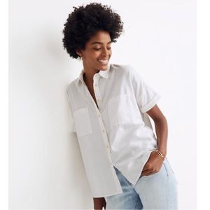 Madewell White Cotton Courier Shirt Button DownShort Sleeve Size M